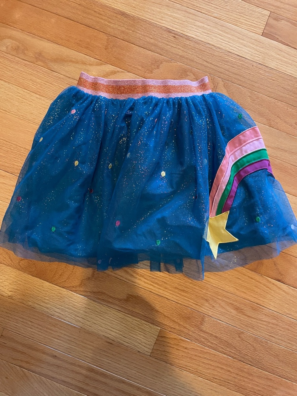 Hanna Andersson Blue Skirt with Pink and Coral Elastic Waistband
